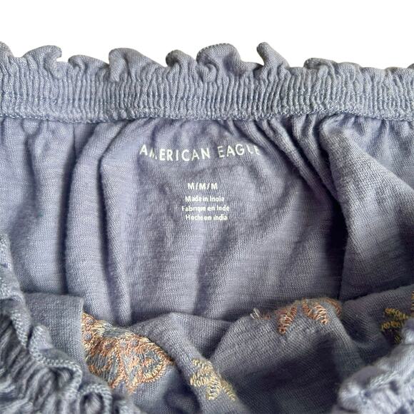 American Eagle Off Shoulder Floral Embroidered Ruffle Crop Top M - Picture 3 of 6